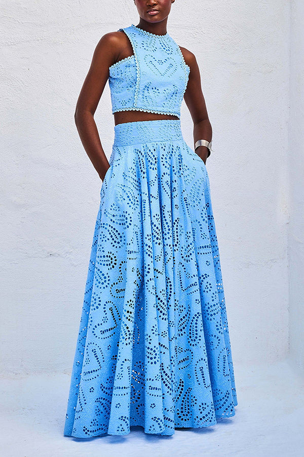 INESA | TWO-PIECE SET WITH EMBROIDERY AND HIGH-WAIST MAXI SKIRT