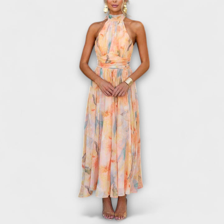 FENJA | HALTER-NECK WATERCOLOUR MAXI DRESS