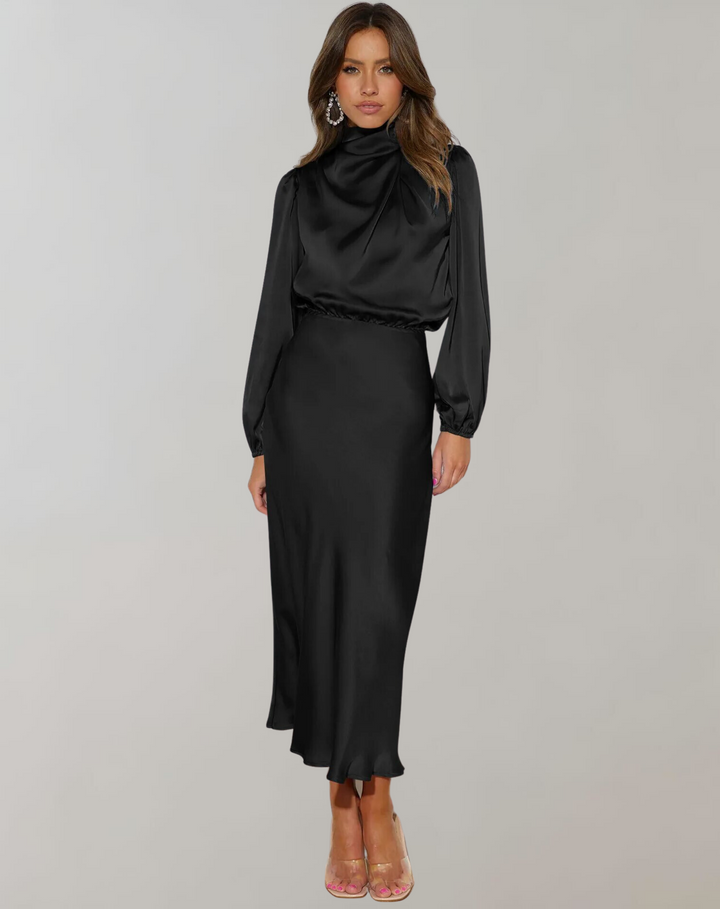 Charisse - Long-Sleeved Satin Dress