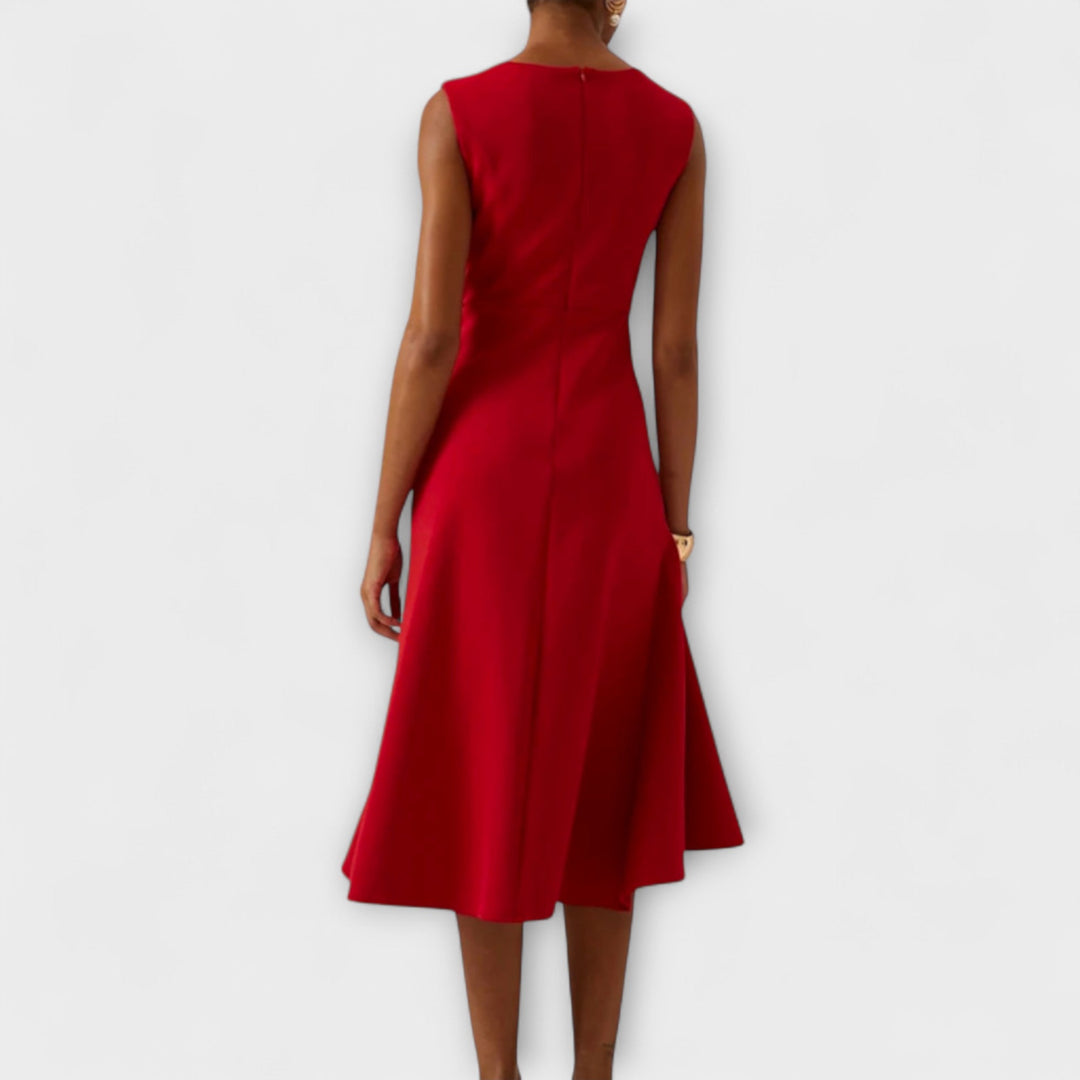 RHIANN | DRAPED ASYMMETRIC MIDI DRESS