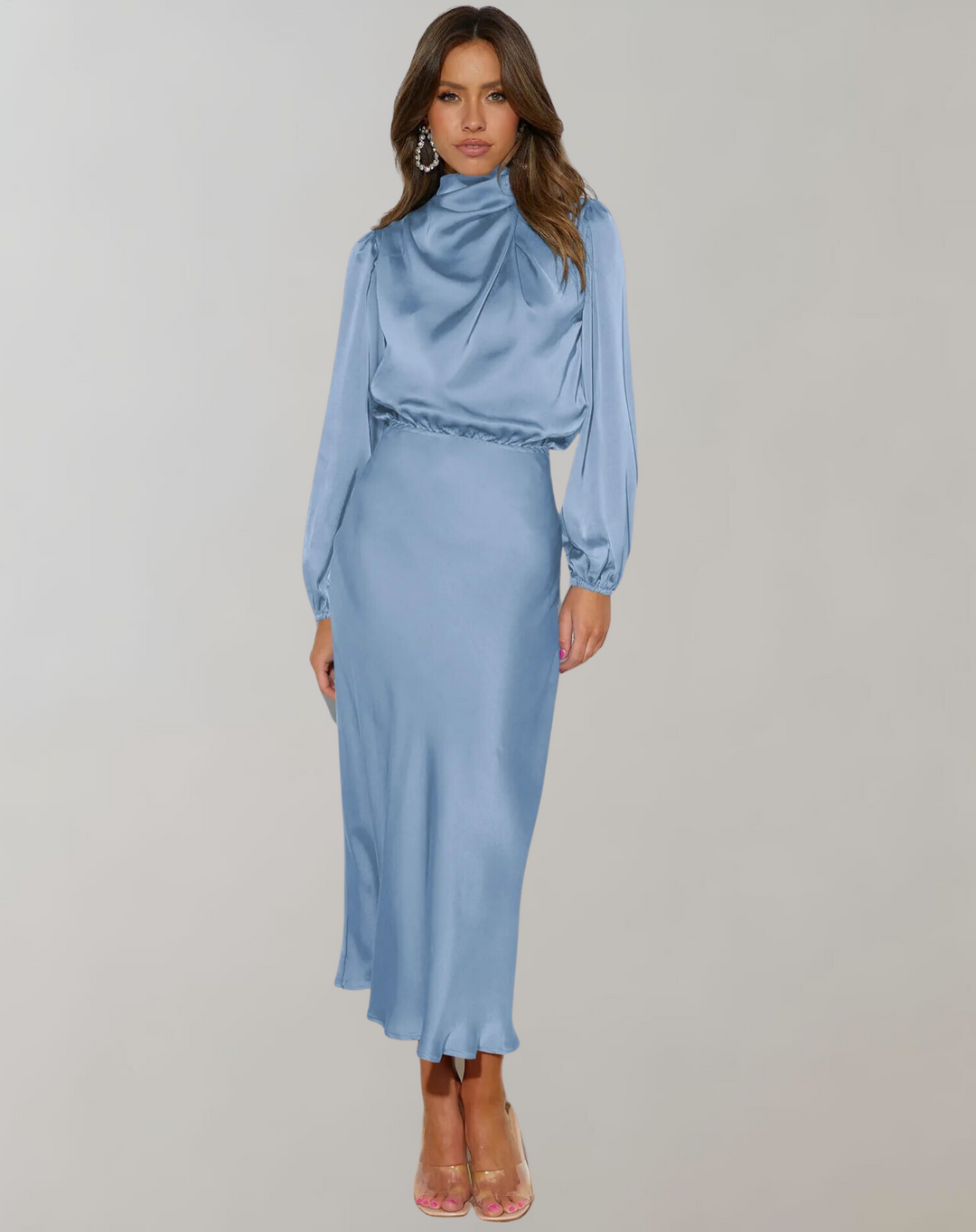 Charisse - Long-Sleeved Satin Dress