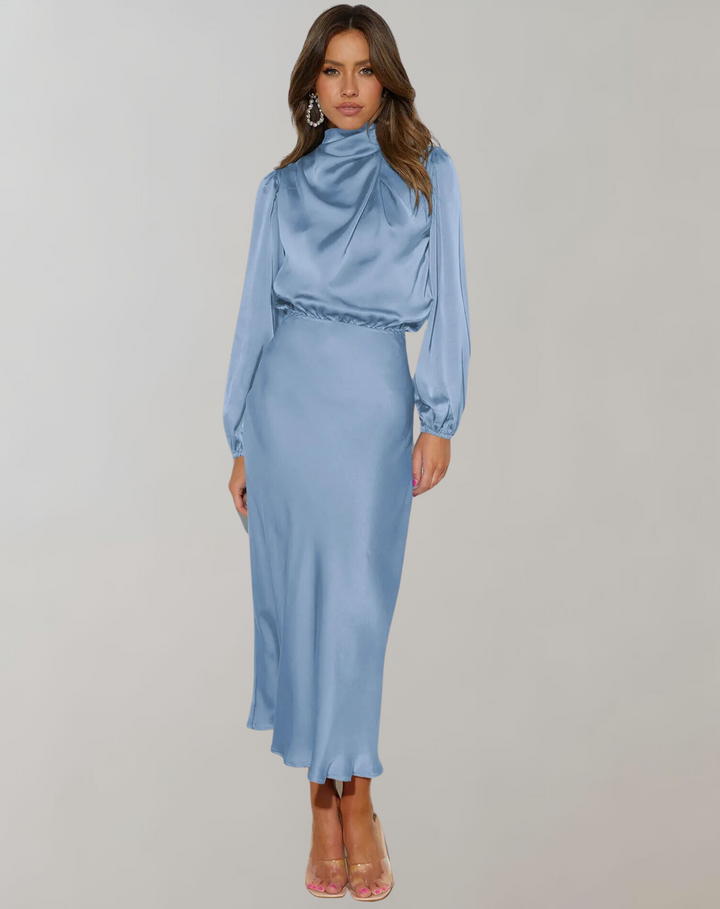 Charisse - Long-Sleeved Satin Dress