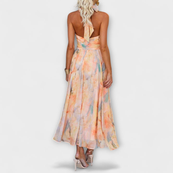 FENJA | HALTER-NECK WATERCOLOUR MAXI DRESS