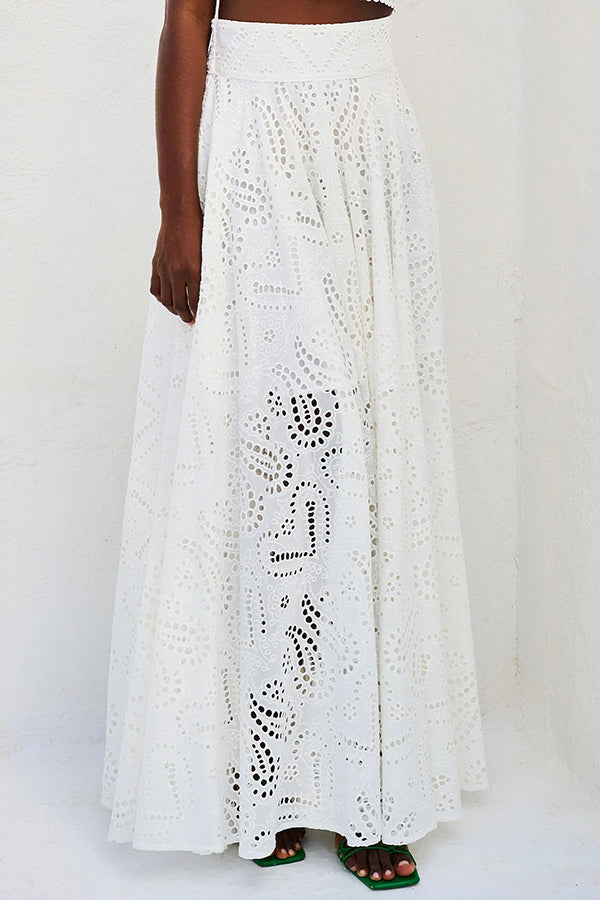 INESA | TWO-PIECE SET WITH EMBROIDERY AND HIGH-WAIST MAXI SKIRT
