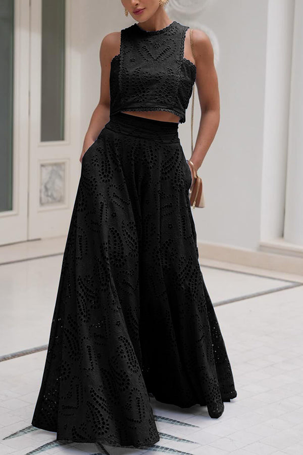 INESA | TWO-PIECE SET WITH EMBROIDERY AND HIGH-WAIST MAXI SKIRT