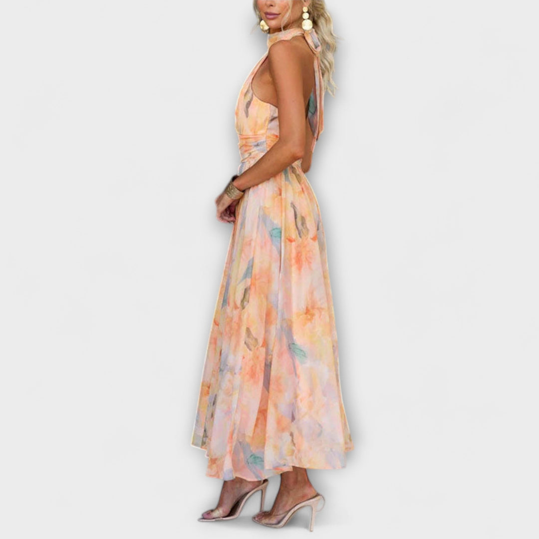 FENJA | HALTER-NECK WATERCOLOUR MAXI DRESS