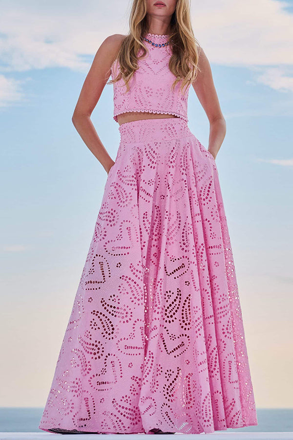 INESA | TWO-PIECE SET WITH EMBROIDERY AND HIGH-WAIST MAXI SKIRT