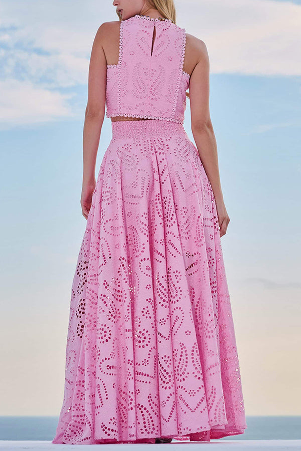 INESA | TWO-PIECE SET WITH EMBROIDERY AND HIGH-WAIST MAXI SKIRT