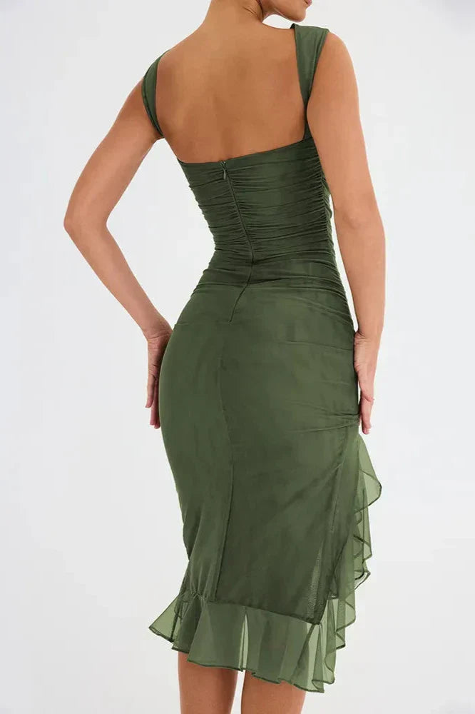 Elita | Boat-Neck Ruffle Sheath Dress