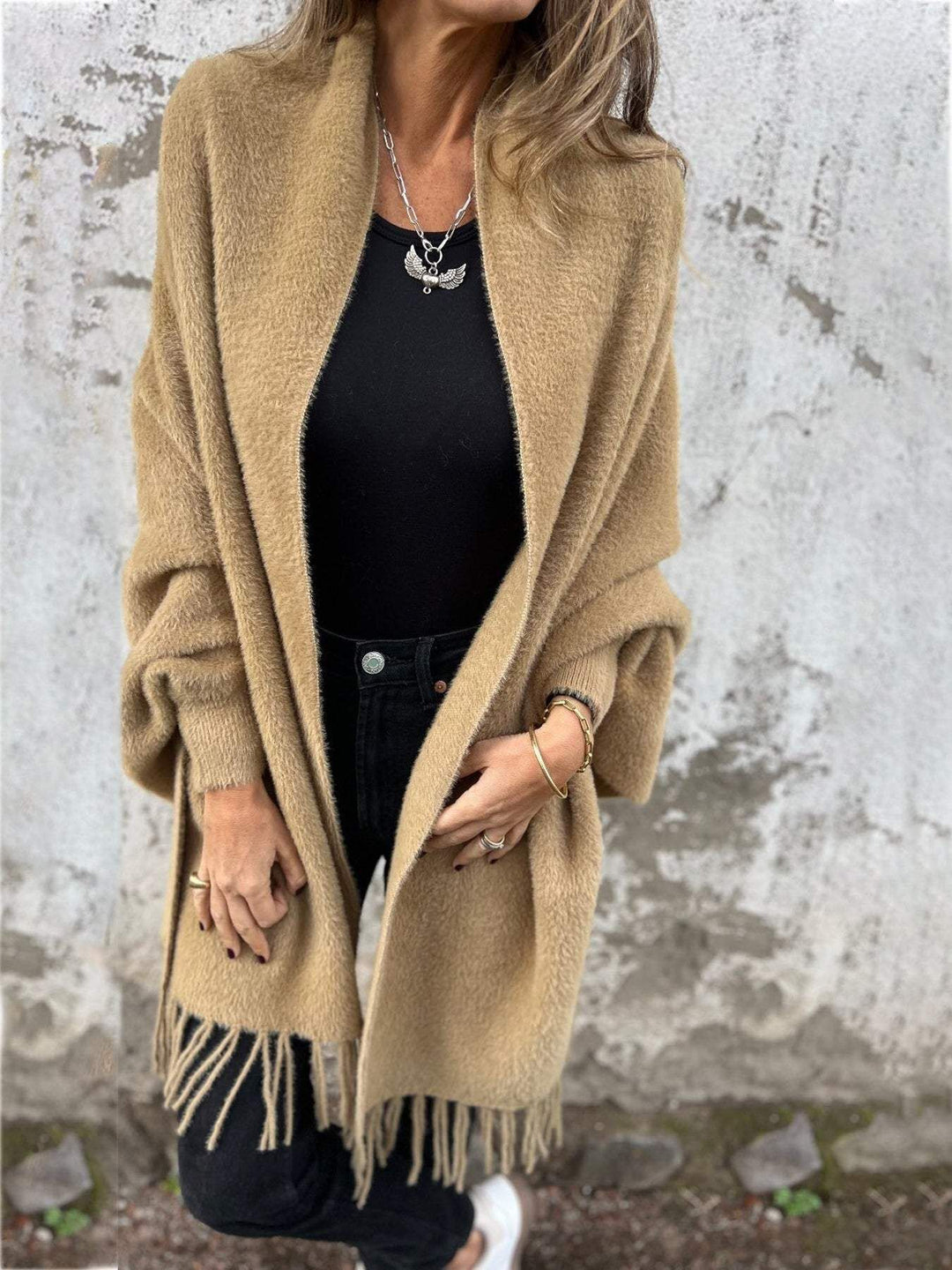 HELENE | WOMEN'S LONG-SLEEVED COAT WITH TASSELS