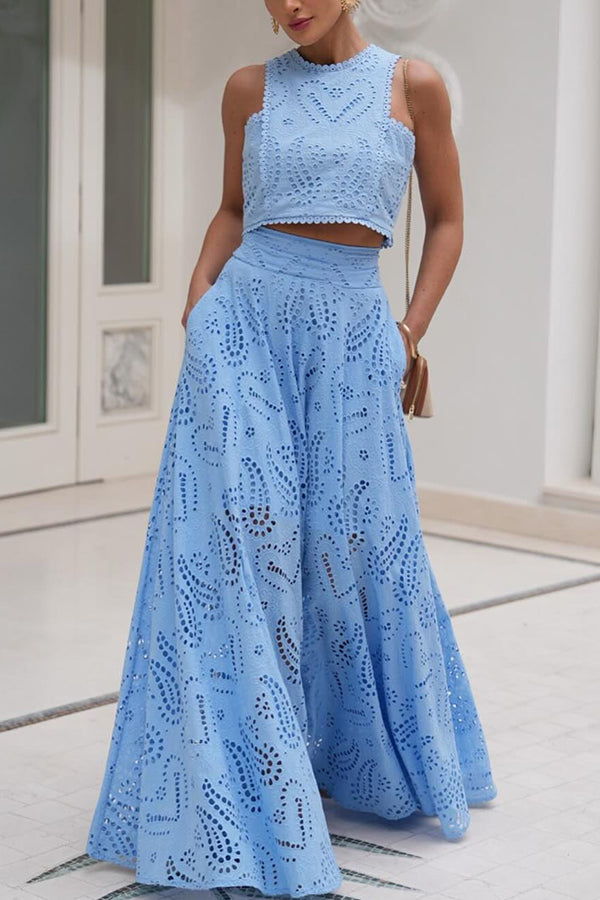 INESA | TWO-PIECE SET WITH EMBROIDERY AND HIGH-WAIST MAXI SKIRT