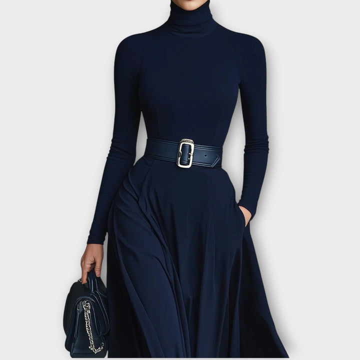 Celina | Belted High-Neck Dress