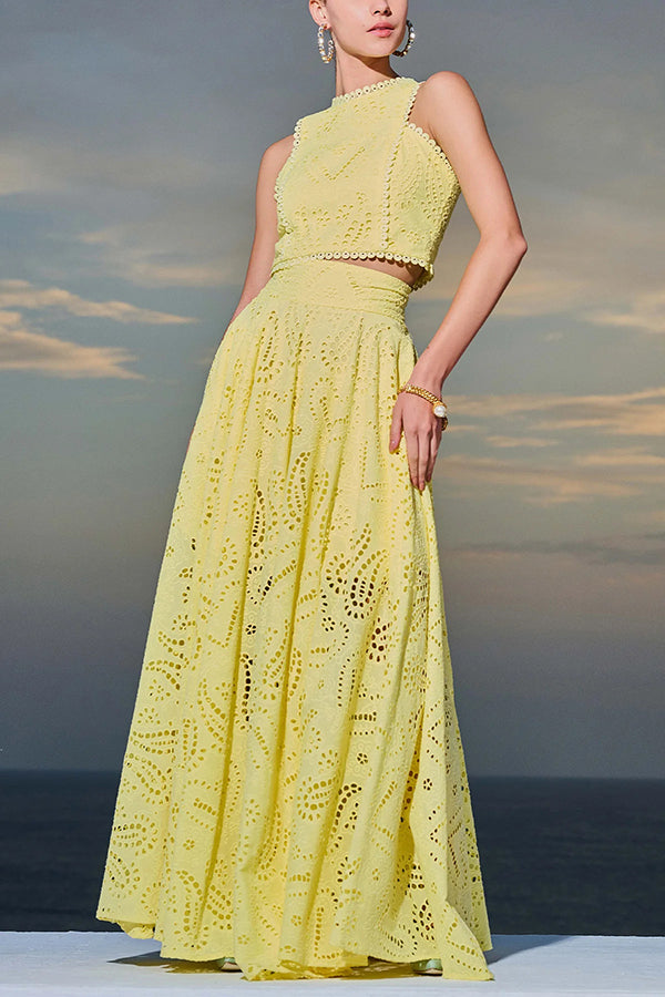 INESA | TWO-PIECE SET WITH EMBROIDERY AND HIGH-WAIST MAXI SKIRT