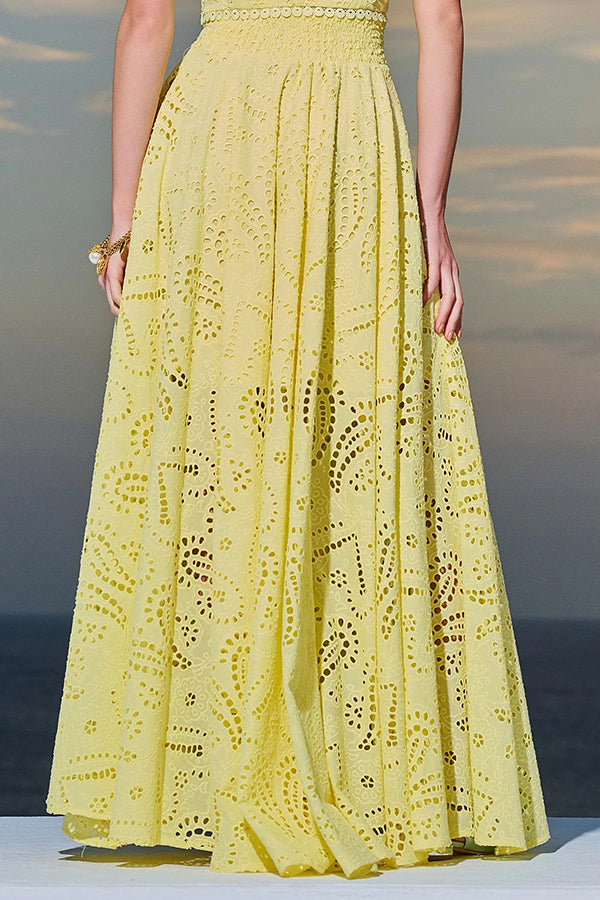 INESA | TWO-PIECE SET WITH EMBROIDERY AND HIGH-WAIST MAXI SKIRT