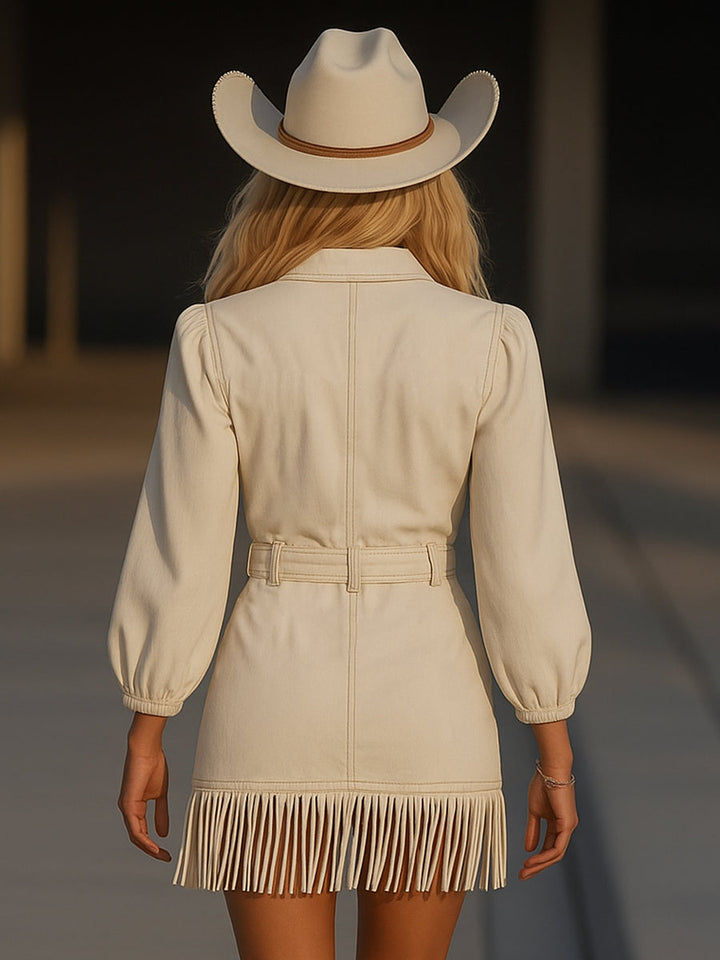 RAYA | DENIM MINI DRESS WITH TASSELS