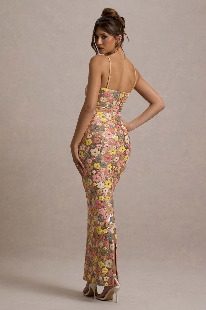 NALINA | FLORAL SEQUIN MAXI DRESS