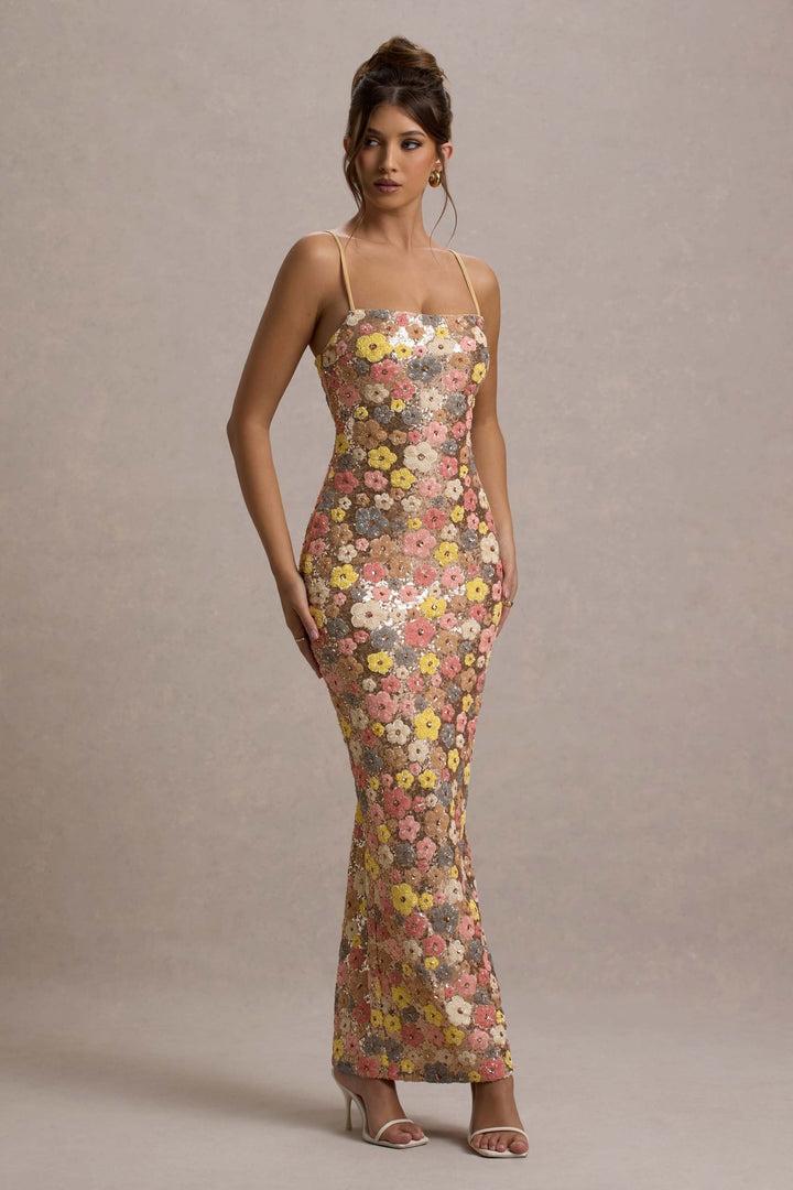 NALINA | FLORAL SEQUIN MAXI DRESS