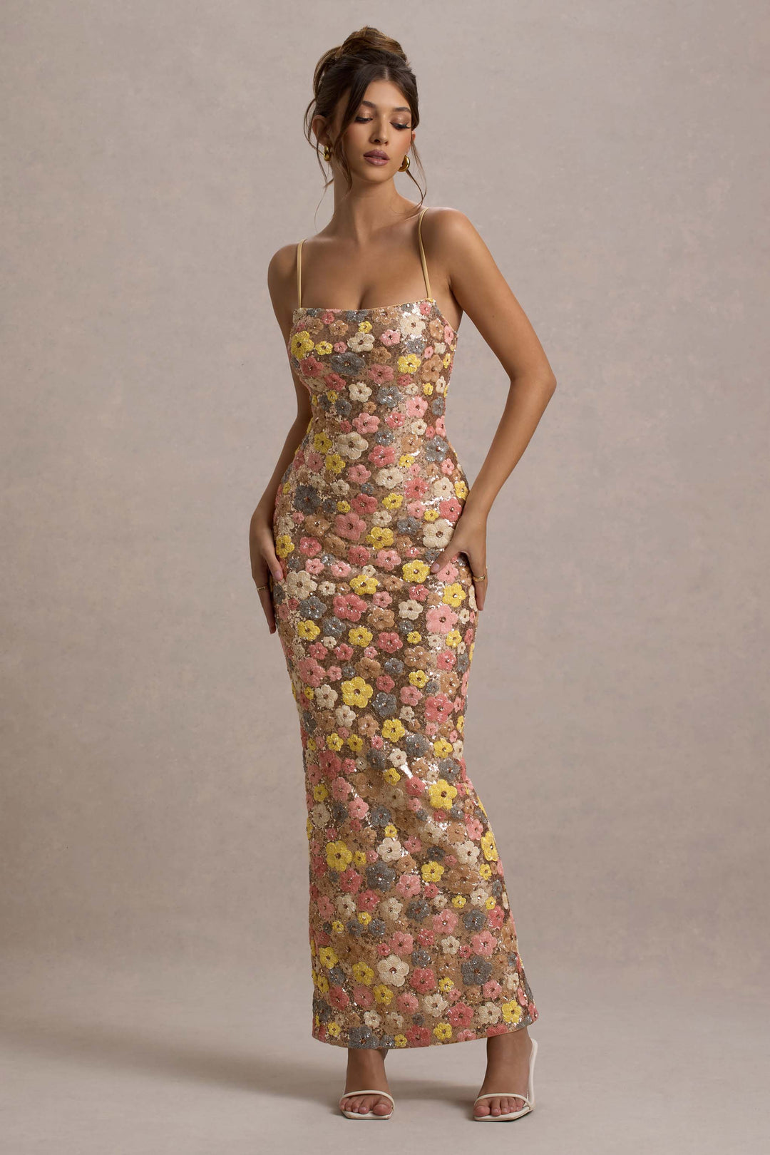 NALINA | FLORAL SEQUIN MAXI DRESS